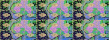 Yeşil renklerdeki altın element. Barok tarzında altın çiçekli süs. Antika altın tekrarlanabilir duvar kağıdı. Şam çizimi tekrarlanan desen.