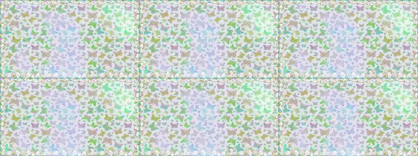 Raster illüstrasyonu. Doğadaki güzellik. Gri renkli bir resim. Suluboya stilinde uçan kelebeklerin kusursuz deseni. Kumaş, Tekstil, Yazdırma ve Davetiye için arkaplan.