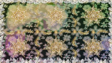 Klasik klasik klasik arka plan. Gri renklerde, altın elementlerle kusursuz desen. Kusursuz klasik raster altın desenli. Geleneksel oryantasyon süsü.