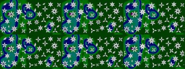 Ağaç dallı bahar çiçekleri ile desen, çiçek siluetiyle yeşil renkler. Raster deseni.