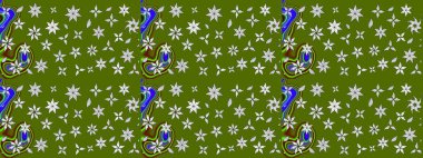 Çiçek desenli eskiz, darbeler, sıçramalar, yaz çiçekleri. Yeşil renkli çiçekler. Raster illüstrasyonu.