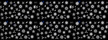 Çiçek tasarımı için inanılmaz bir kolaj cenneti tarzı. Çiçekli zambakların eskiz geçmişi. Parlak çiçekli kolaj çiçekleri siyahtır..