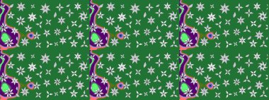 Asya tekstil tarzında. Yeşil renkli çiçekler. Çiçek desenli çizim. Raster illüstrasyonu. Renkli Bahar Teması eskiz kalıbı. Düz Çiçek Elementleri Tasarımı.