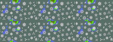 Renkli Bahar Teması eskiz kalıbı. Raster illüstrasyonundaki çiçek desenli çizim. Süslü kumaş deseni. Düz Çiçek Elementleri Tasarımı.