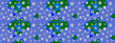 Renkli Bahar Teması eskiz kalıbı. Mavi renkli şirin çiçek deseni. Raster Modaya uygun kumaş deseni. Düz Çiçek Elementleri Tasarımı.