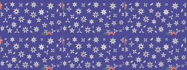 Raster illüstrasyonu. Mor renkli çiçekler. Asya tekstil tarzında. Raster illüstrasyonu. Çiçek desenini çiz.