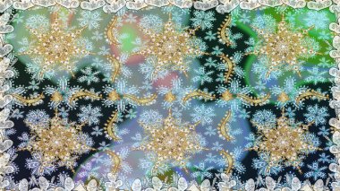 Tarafsız renklerde altın rengi ve altın elementler üzerinde altın pürüzsüz desen. Raster illüstrasyonu. Tekrarlayan elementlerle soyut arkaplan oluşturun. Kusursuz, klasik altın desen..