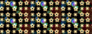 Kar tanelerinin soyut arkaplanlı Noel şablonu. Noel ve yeni yıl moda baskıları için tatil tasarımı. Siyah, kahverengi ve sarı renkler. Raster illüstrasyonu.