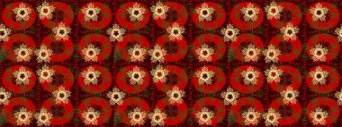 Yeni yıl kar tanesi. Güzel soyut kar tanesi raster tasarımı. Düz kar karalama ikonları, kar taneleri kırmızı, kahverengi ve yeşil renkli siluetler Noel afişi, kartlar.