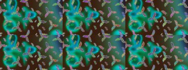 Kar taneli yeşil, kahverengi ve mavi renkler. Renkli arka planda izole tatlı kar taneleri. Raster illüstrasyonu.