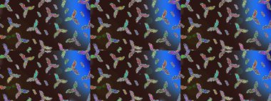 Soyut mandala veya kaprisli kar tanesi içini kaplamak sanat çizmek. Renkli arka plan üzerinde izole sevimli kar taneleri. Raster illüstrasyon.