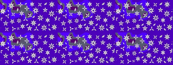 Raster illüstrasyonu. El çizimi çiçekli soyut çizim kalıbı. Mor renkte çiçekler.