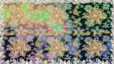 Kusursuz kraliyet lüksü, altın barok kumaş rengi. Altın antika ortaçağ dekoratifi, yapraklar ve gri renkli altın desenli süslemelerle pürüzsüz bir desen..