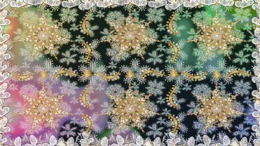 Raster illüstrasyonu. Gri renklerde ve altın elementlerle klasik, pürüzsüz desen.