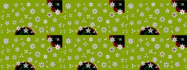 Raster illüstrasyonundaki çiçek desenli çizim. Düz Çiçek Elementleri Tasarımı. Yeşil renkli çiçekler. Renkli Bahar Teması çizim şablonu.