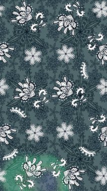 Eskiz geçmişi. Miles Fleur, süslü püslü bir süs. Raster illüstrasyonu. Eski usul. Kumaş, tekstil, duvar kağıdı baskısı için. Tomurcukları papatya çiçekleri olan sevimli bir çiçek deseni..