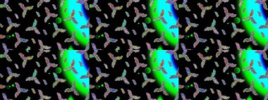 Kar tanelerinin soyut arkaplanı olan şirin bir Noel arkaplanı. Siyah, yeşil ve mavi kar taneleri. Noel ve yeni yıl moda baskıları için tatil tasarımı. Raster illüstrasyonu. Renkler.