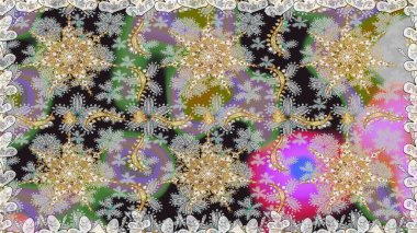 Gri renkli ve altın elementli altın desenli. Süslü raster dekorasyonu. Barok tarzında duvar kağıdı tasarımı için kusursuz damaske deseni arkaplanı.