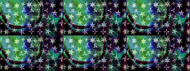 Şirin çiçekli eskiz deseni ve yeşil renkli yapraklar, suluboya çiçek deseni, duvar kağıdı, kart veya kumaş için fayanslı. Raster illüstrasyonu.