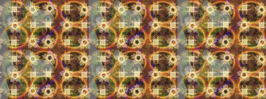 Kahverengi renkler ve parlak çiçekler üzerine soyut çizim deseni. Çiçeksel elementlerle süslenmiş zarif raster dokusu. Küçük çiçekte şirin bir çiçek deseni var..