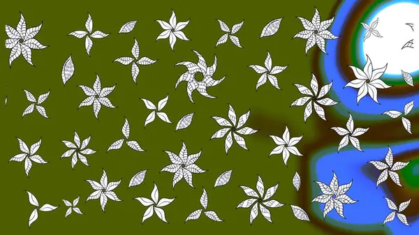 Raster. Yeşil renkte güzel çiçekler, suluboya desenli eskiz deseni, duvar kağıdı, kart veya kumaş için fayanslı..