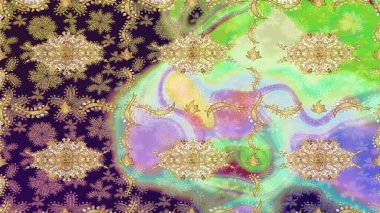 Tarafsız renklerde altın elementlerle Raster eskiz deseni. Tasarım için Damask çizim deseni.