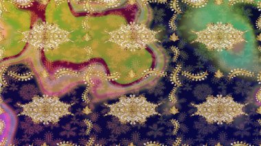 Gri renklerdeki altın element. Gri yerine altın rengi barok çiçekli eskiz deseni. Lüks, kraliyet ve Viktorya dönemi konsepti. Süslü raster dekorasyonu.