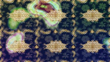 Damask altın soyut çiçek deseni mavi renkte. Süslü dekorasyon. Raster illüstrasyonu.