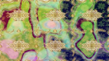 Tarafsız renklerdeki altın desenler ve altın elementler. Raster klasik barok çiçek deseni altın rengi. Lüks, kraliyet ve Viktorya dönemi konsepti. Süsleme.