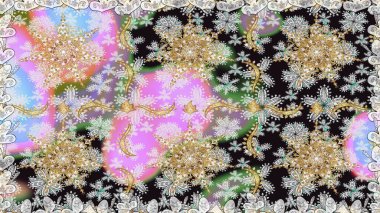 Kusursuz soyut bir arkaplan. Oriental raster klasik gri ve altın desenli. Raster illüstrasyonu.