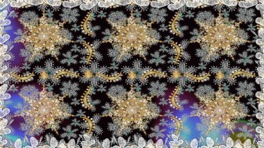 Kusursuz soyut bir arkaplan. Oriental raster klasik gri ve altın desenli. Raster illüstrasyonu.