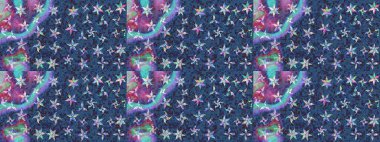 Düz Çiçek Elementleri Tasarımı. Raster illüstrasyonunda kusursuz çiçek deseni. Mavi renkli çiçekler. Renkli Bahar Teması Kusursuz Arkaplan.