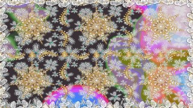 Gri renkler ve altın elementler üzerinde altın pürüzsüz desen. Noel, kar tanesi, yeni yıl. Gri renklerde, altın elementlerle kusursuz klasik desen.