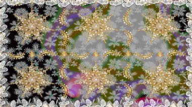 Tekrarlayan elementlerle kusursuz soyut arkaplan. Gri ve altın desenli. Zarif raster klasik desen.