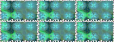 Moda baskıları için zarif bir şablon. Parlak renkli çiçekleri ve mavi renkli yaprakları olan kusursuz çiçek desenleri. Modern çiçek arkaplanı. Halk stili.