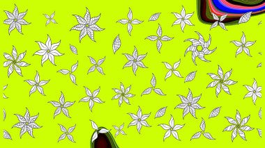 Çiçek desenli çizim. Asya tekstil tarzında. Raster illüstrasyonu. Raster illüstrasyonu. Yeşil renkte çiçekler.