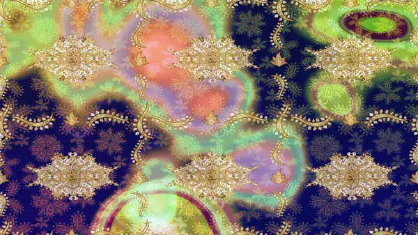 Klasik altın desenli çizim. Raster geleneksel oryantasyon süsü. Altın elementlerle nötr renklerde altın desen.