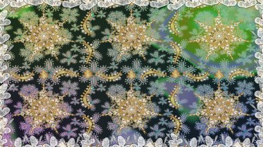 Kusursuz klasik altın desen. Raster geleneksel oryantasyon süsü. Altın elementlerle gri renklerde altın desen.