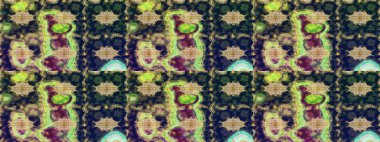 Tekrarlayan ögelerle soyut arkaplan çiz. Klasik raster şablonu. Mavi ve altın desenli.