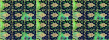 Altın elementlerle yeşil renklerde altın desen. Klasik altın desenli çizim. Raster geleneksel oryantasyon süsü.