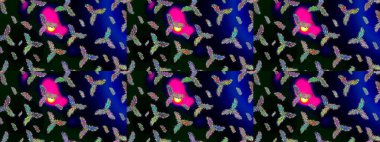 Noel stili. Raster illüstrasyonu. Siyah, mavi ve yeşil renklerde kar taneleri.