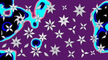 Şirin çiçekli eskiz deseni ve mor renkli yapraklar, suluboya çiçek deseni, duvar kağıdı, kart veya kumaş için fayanslı. Raster illüstrasyonu.