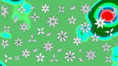 Renkli Bahar Teması eskiz kalıbı. Yeşil renkli çiçekler. Sevimli çiçek raster deseni. Düz Çiçek Elementleri Tasarımı.