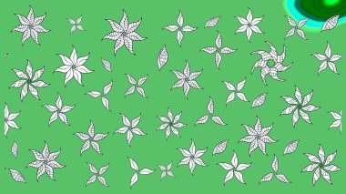 Raster illüstrasyonu. Egzotik çiçekler, botanik, yeşil renklerdeki parlak klasik doğa. Klasik tropikal doğal elementlerin suluboya seti.