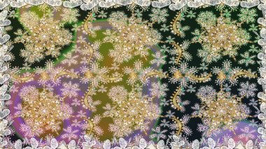 Gri renkli ve altın elementli altın desenli. İslam tasarımı. Kusursuz desenli oryantal süs. Çiçek kiremitleri. Raster altın tekstil baskısı.