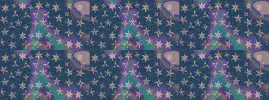 Yapraklı çiçekler ve mavi renkli papatya çiçekleri. Eskiz arkaplan modeli. Raster - stok.