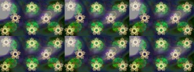 Raster illüstrasyonu. Düz yatıyordu. Kış konsepti Yeşil, gri ve mavi renkte kar tanelerinden oluşan kış deseni.