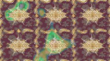 Geleneksel klasik altın desen. Raster oryantal süs. Barok tarzında eskiz oryantal süsü. Altın elementlerle kahverengi renklerde altın desen.