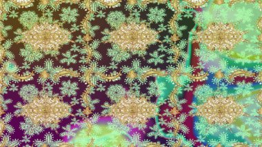 Kraliyet lüksü, altın barok kumaş rengi eskiz. Raster eskiz deseni altın antika ortaçağ dekoratifi, yapraklar ve altın desenli süslemeler tarafsız renklerde..