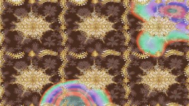 Lüks, kraliyet ve Viktorya dönemi konsepti. Kahverengi renklerdeki altın desenli altın elementler. Süslü dekorasyon. Raster klasik barok çiçek desenli altın rengi..